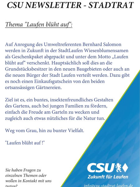 CSU Stadtratsfraktion Newsletter - Laufen blüht auf